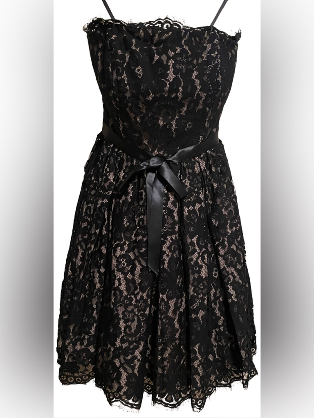 Robert Rodriguez strapless black lace cocktail dress